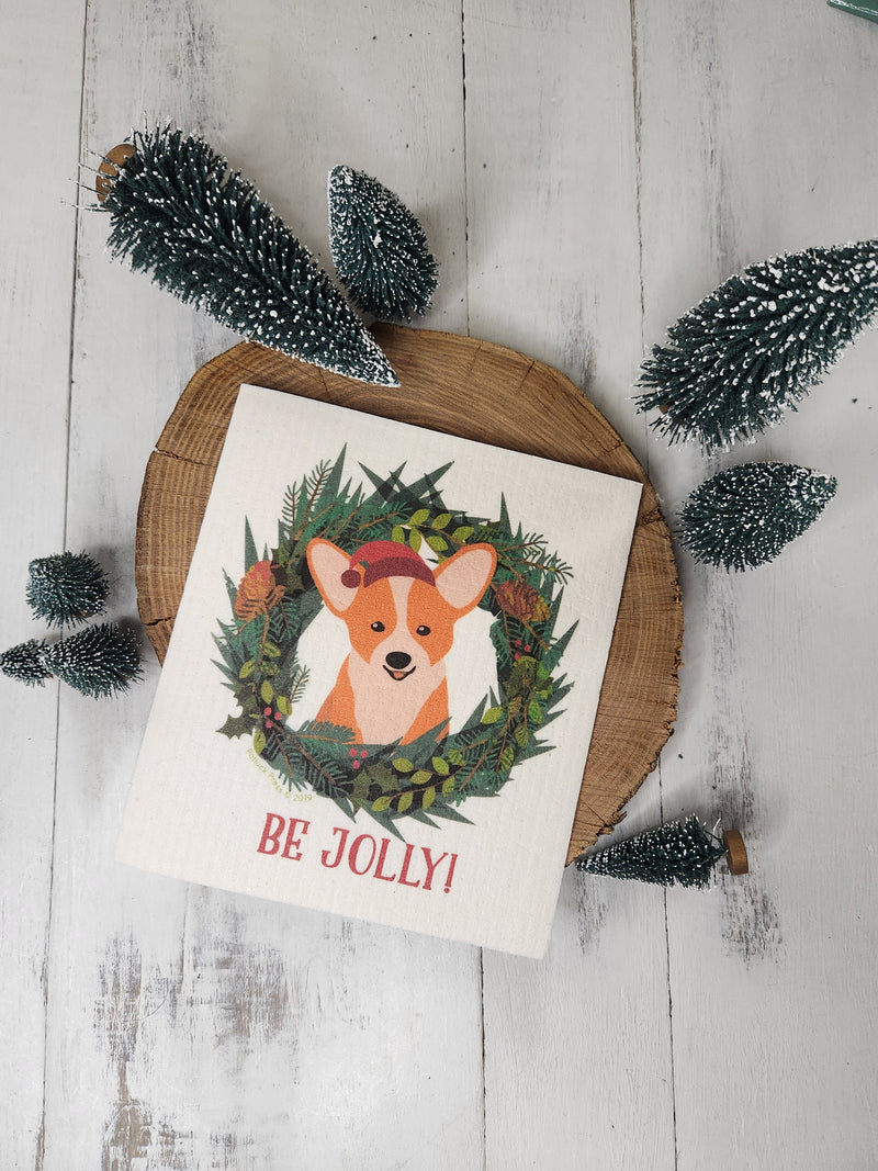 Be Jolly Corgi Swedish Dish Cloth