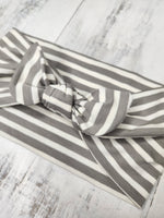 Headhug - Grey & Cream Stripe Faux Bow