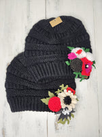 Black Beanie with Handmade Pin