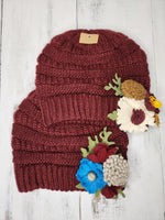 Maroon Beanie with Handmade Pin