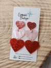 Sparkle Heart Earrings - Red