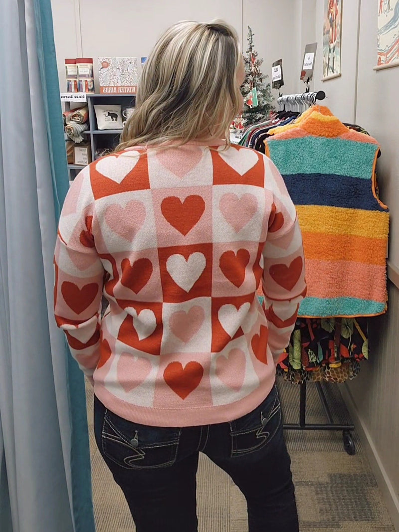 My Valentine Checkerboard Heart Sweater