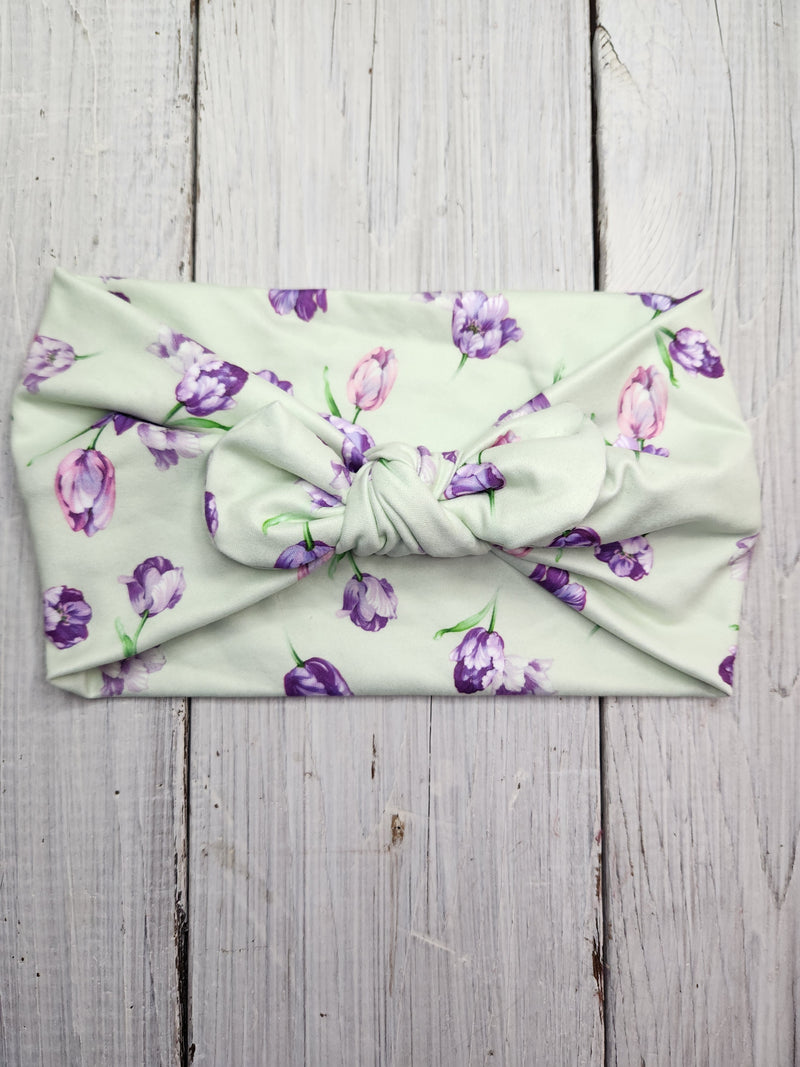 Headhug - Floral Mint & Purple Faux Bow