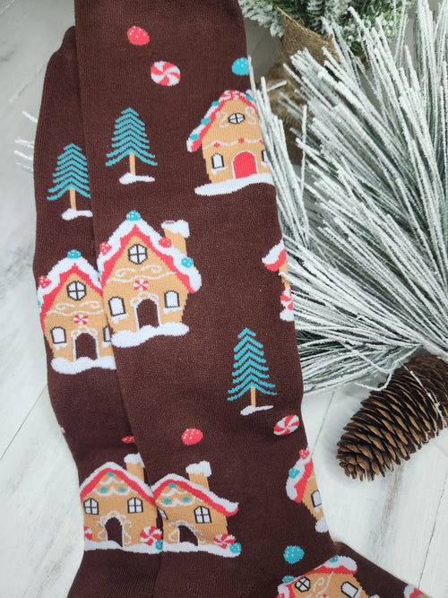 Knee High Socks - Gingerbread House