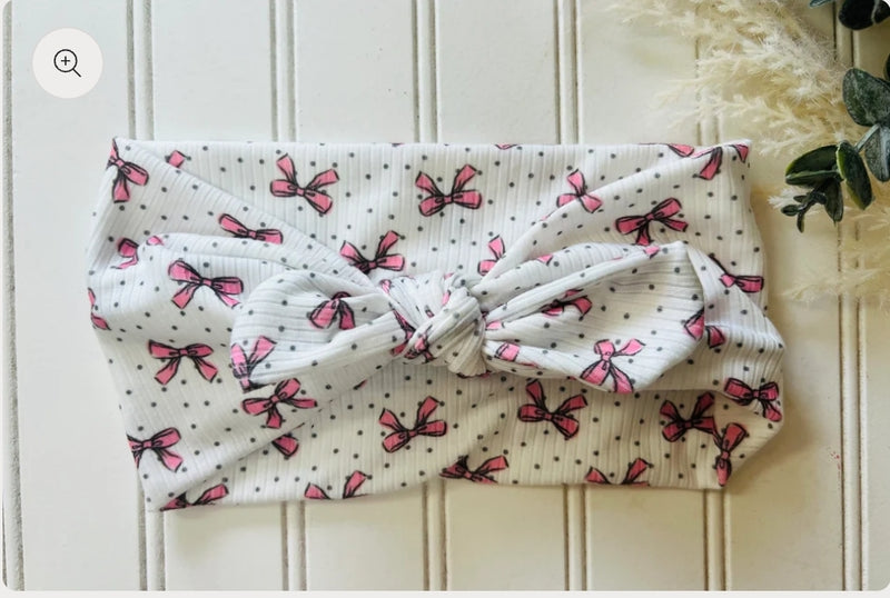Pink Bow Grey Dot Faux Bow Headhug