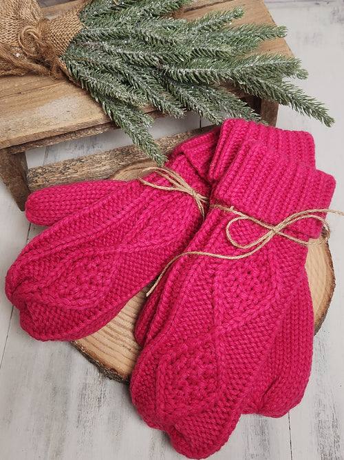Pink Cable Knit Mittens