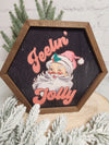 Feelin' Jolly Santa Hexagon Wood Sign