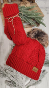 The Chalet Cable Knit Pom Beanie Hat - Red