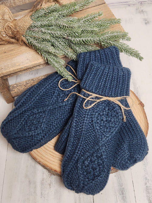Navy Cable Knit Mittens