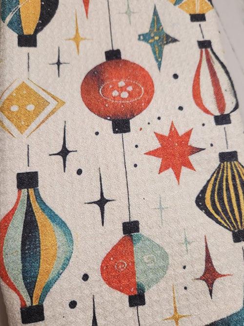 Waffle Kitchen Towel with Hanging Loop - Vintage Ornaments