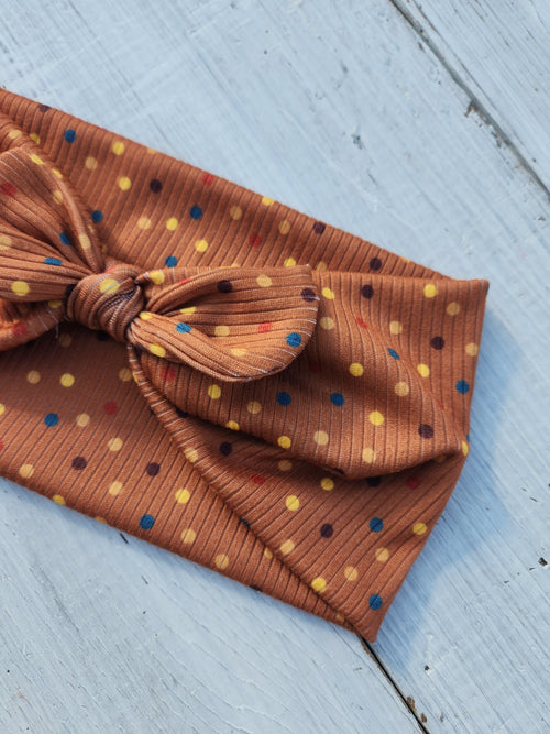 Brown Polka-Dot Faux Bow Headhug