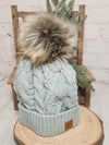 The Chalet Cable Knit Pom Beanie Hat - Ice Blue