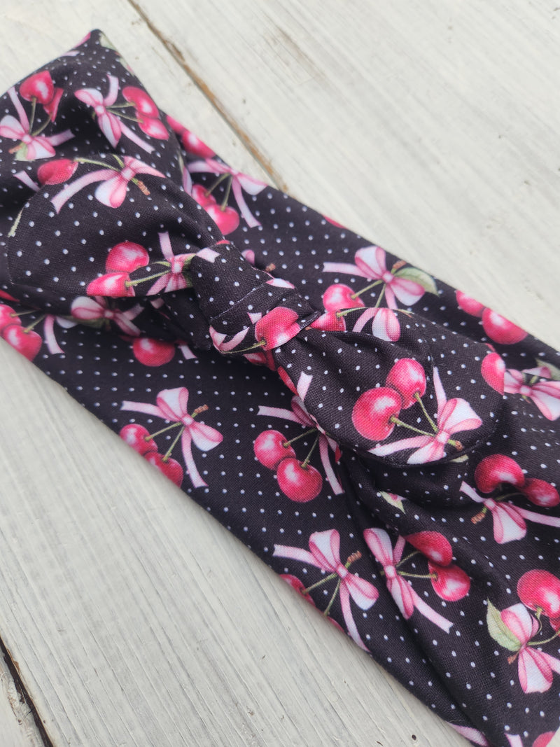 Bows + Cherries Faux Bow Headhug