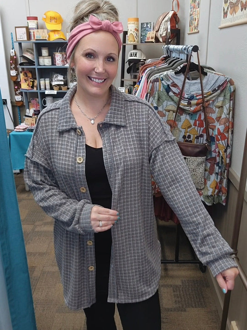 Grey Check Medium Weight Shacket (small- 3xl)