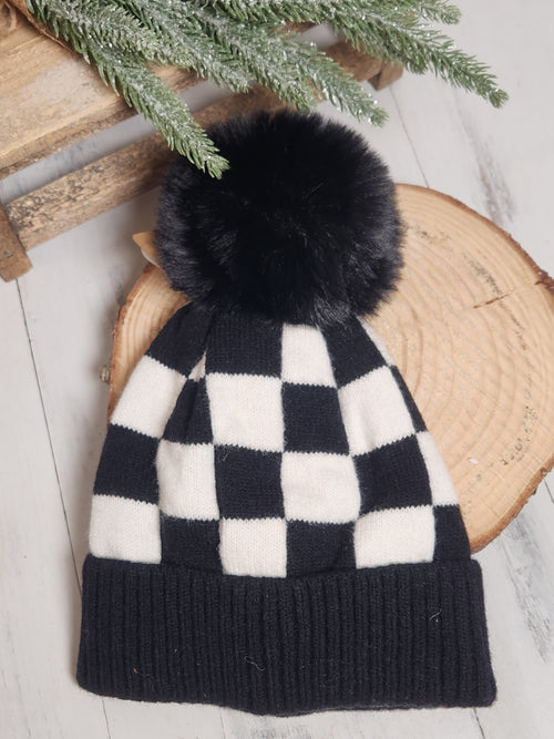 The Checkmate Pom Beanie Hat - 2 colors