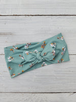 Headhug - Sage Floral Ribbed Faux Bow