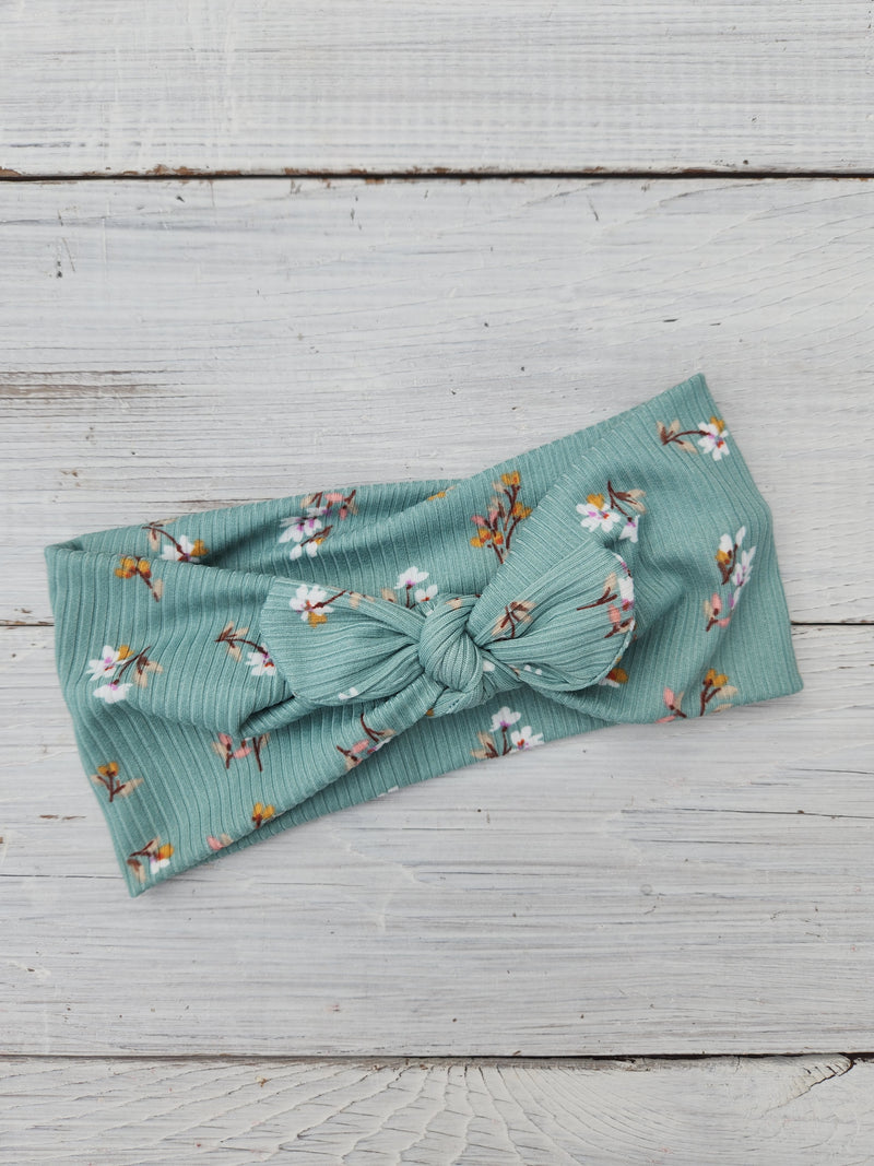 Headhug - Sage Floral Ribbed Faux Bow