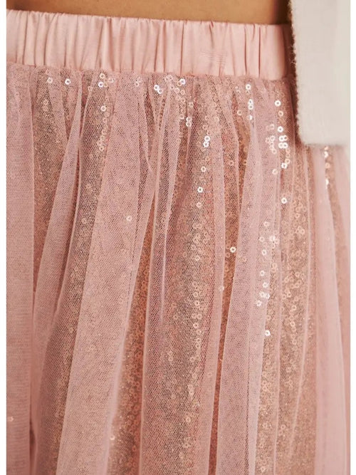 Blush Whimsy Sequin Tulle Midi Skirt