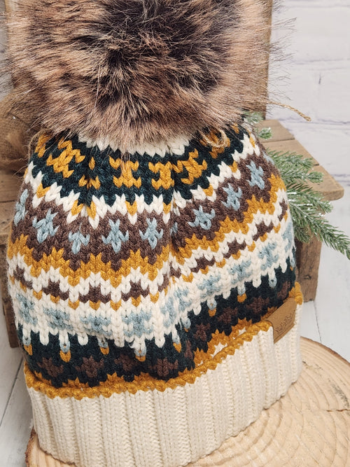 The Winter Wanderer Pom Beanie Hat - Cream