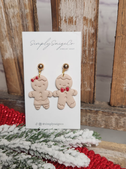 Gingerbread Girl & Boy Handmade Clay Earrings