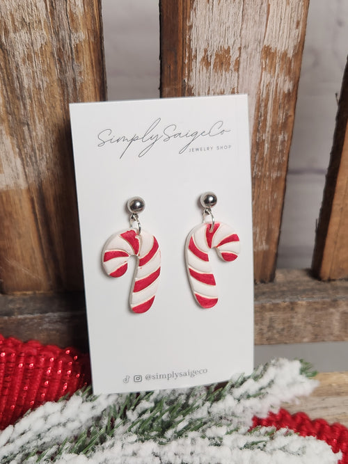 Candy Cane Handmade Clay Earrings