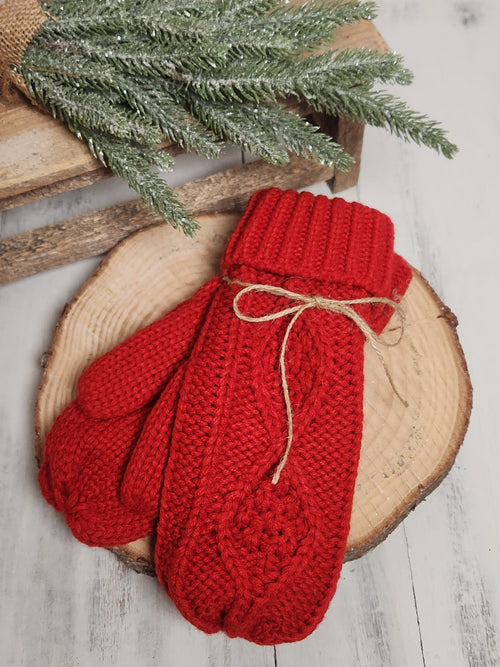 Red Cable Knit Mittens