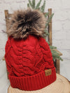 The Chalet Cable Knit Pom Beanie Hat - Red