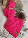 The Chalet Cable Knit Pom Beanie Hat - Pink