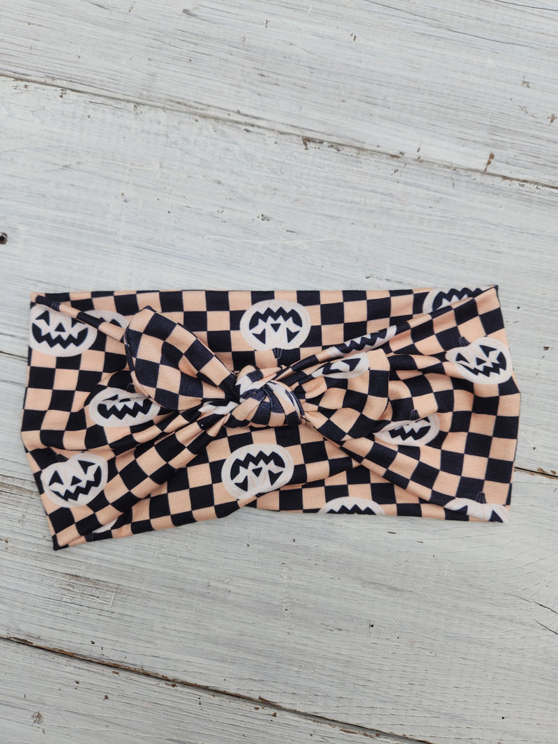 Pumpkin Checkered Faux Bow Headhug