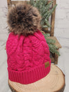 The Chalet Cable Knit Pom Beanie Hat - Pink
