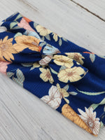 Headhug - Navy Floral Ribbed Faux Bow