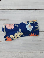 Headhug - Navy Floral Ribbed Faux Bow