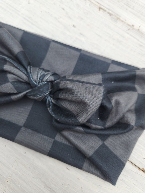 Black & Grey Check Faux Bow Headhug