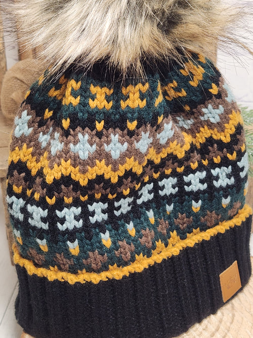 The Winter Wanderer Pom Beanie Hat - Black