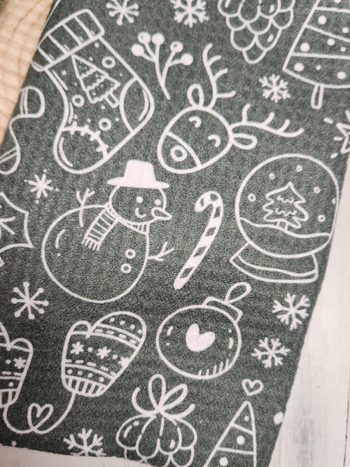 Waffle Kitchen Towel with Hanging Loop - Christmas Friends