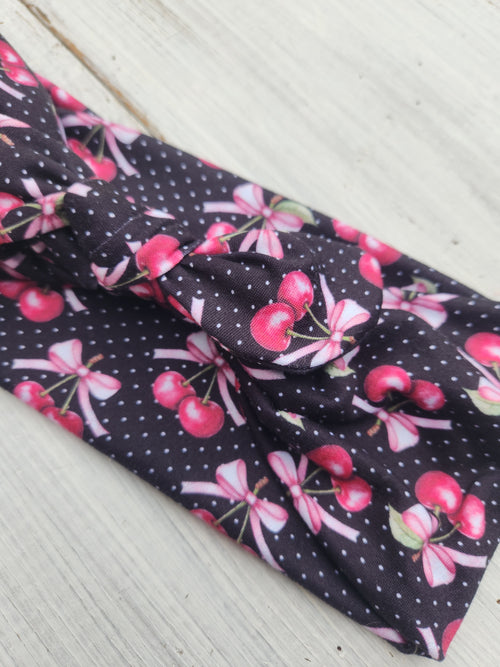 Bows + Cherries Faux Bow Headhug