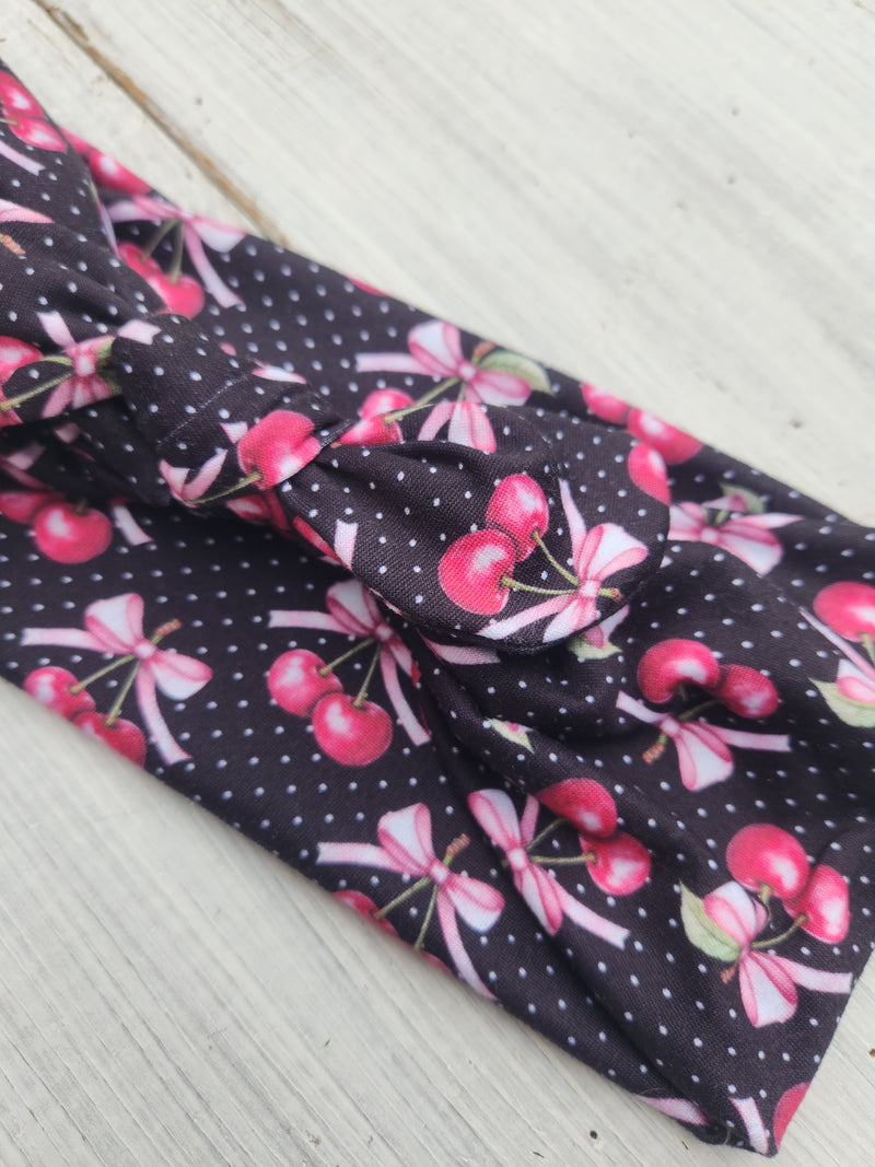 Bows + Cherries Faux Bow Headhug