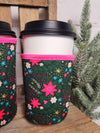 Cup Sleeve - Green Poinsettia Print