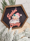 Feelin' Jolly Santa Hexagon Wood Sign