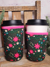 Cup Sleeve - Green Poinsettia Print