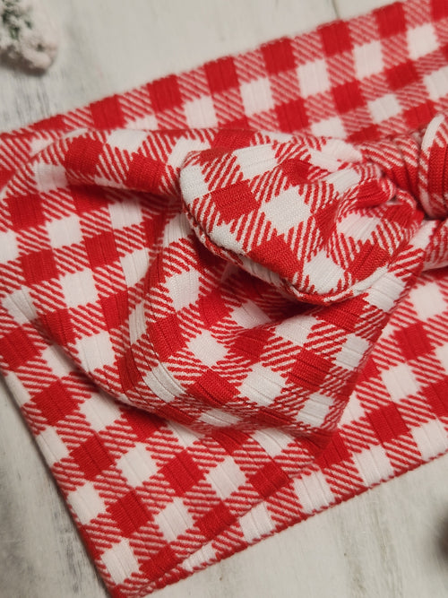 Red Gingham Faux Bow Headhug