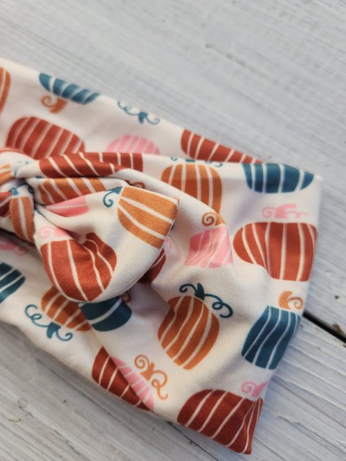 Fall Pumpkins Faux Bow Headhug