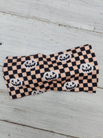 Pumpkin Checkered Faux Bow Headhug