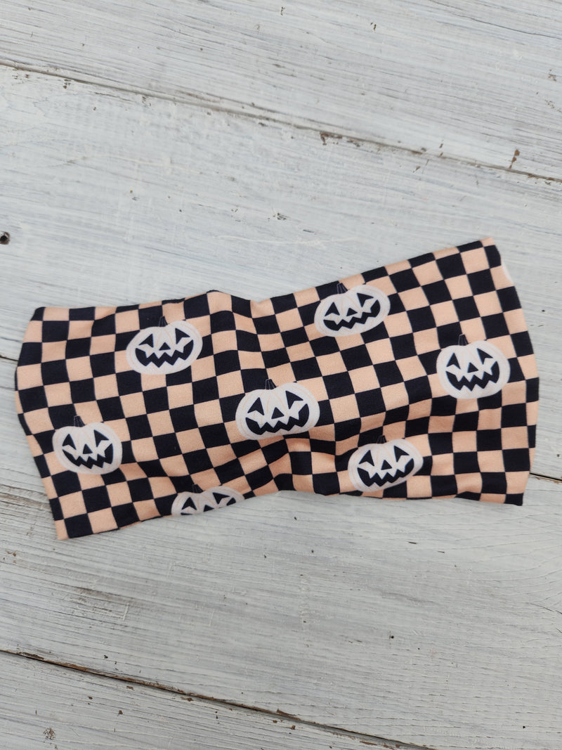 Pumpkin Checkered Faux Bow Headhug