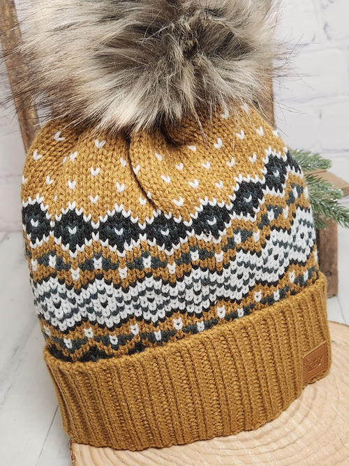The Winter Wanderer Pom Beanie Hat - Mustard