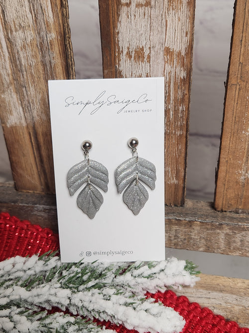 Silver Leaf Handmade Clay Earrings