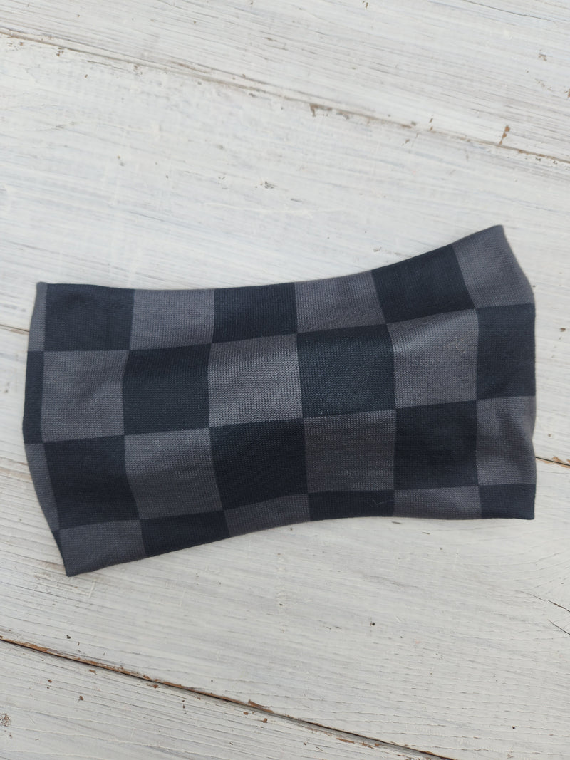 Black & Grey Check Faux Bow Headhug