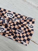 Pumpkin Checkered Faux Bow Headhug