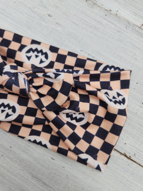 Pumpkin Checkered Faux Bow Headhug