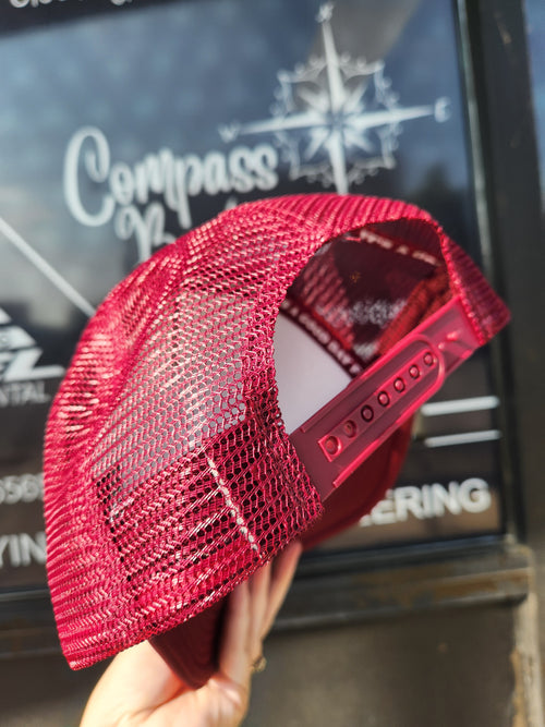 Smile Face | Foam Trucker Hat | Bubble Letters - Maroon & Pink